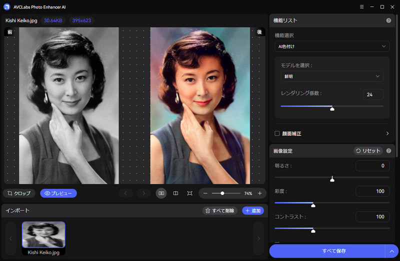 鮮明な色調で写真をカラー化する
