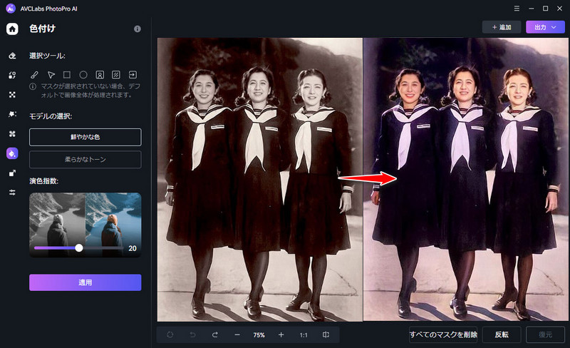 鮮やかな色調で写真をカラー化する